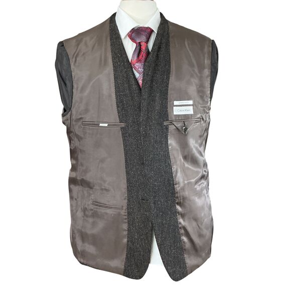 Calvin Klein Jacket Sport Coat 46R Speckled Brown Slim Fit Wool Silk Elbow Patch - Picture 10 of 16
